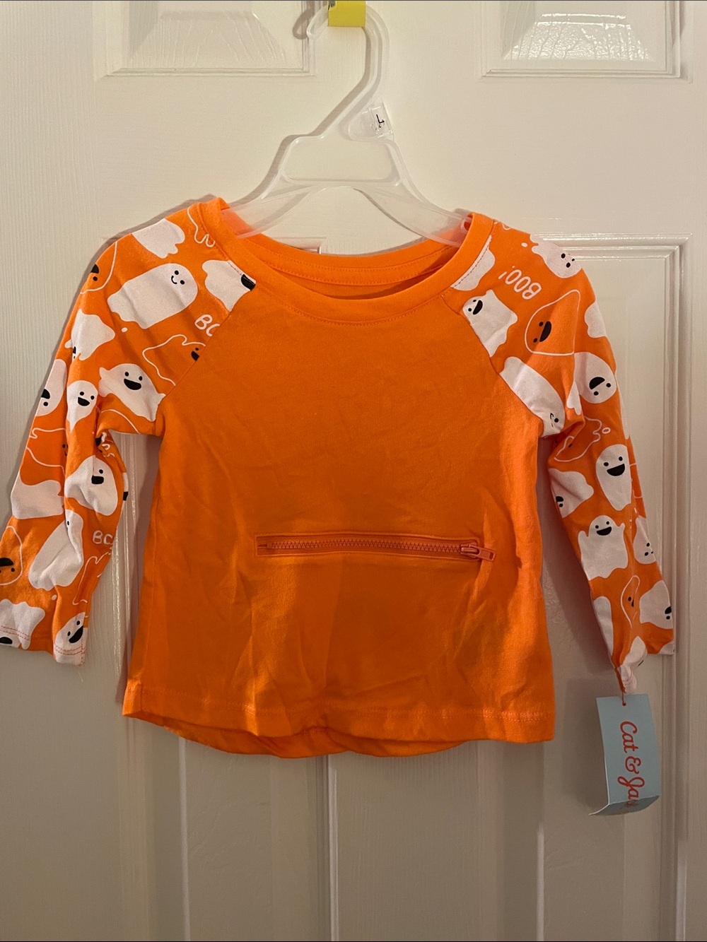 Cat & Jack Orange Long Sleeve Top with Ghost Print Sleeves NWT 18mon